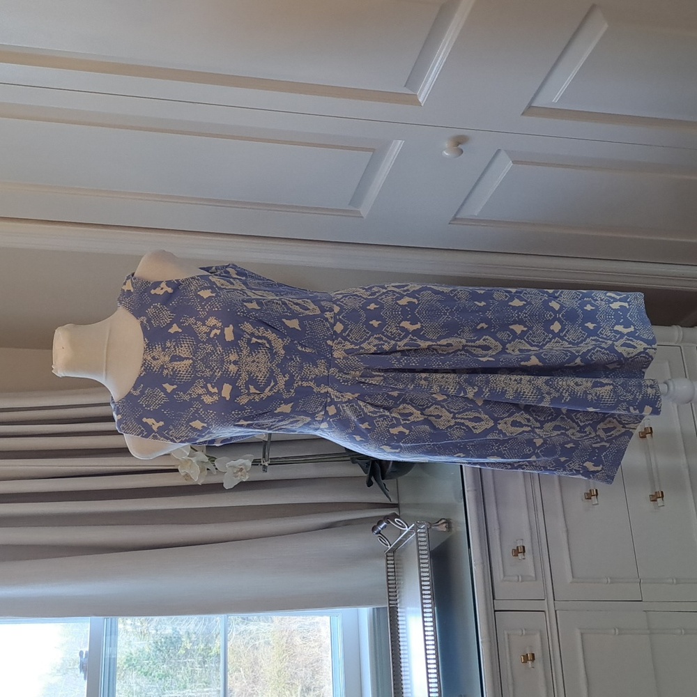 J.McLaughlin Womens Blue/Ivory Snakeskin‎ Print Pleated Stretch Midi Dress SM